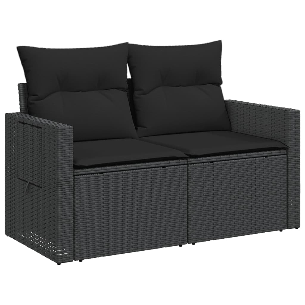 Vidaxl Garden Sofa With Cushions, 2-Seater, Black, Poly Rattan