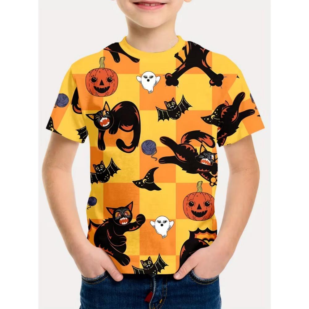 

Halloween Boy s T-Shirt Pumpkin Pattern Summer Short Sleeve Loose Fashion 3D Print Children Top Holiday Gift Party T-Shirt 140