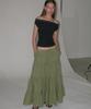 Partimento Woman Bow Strap Shirred Tiered Maxi Skirt_Khaki Green