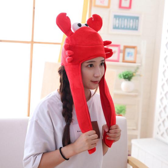 Crab Headgear Lovely Long Ears Red Color Soft Head Cover Cross-dressing Headwear Plush Cartoon Hat Party Costume Cosplay Props for Selfie Photography