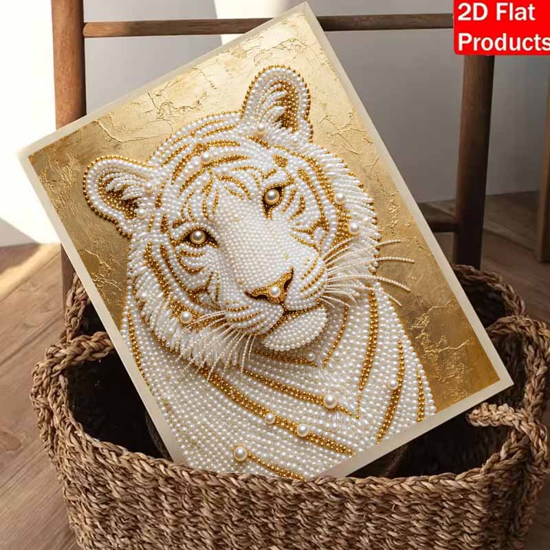 5D DIY Pearl Diamond Painting Kit Majestic White Tiger Full Drill Embroidery Mosaic Art Home Wall Decor Gift