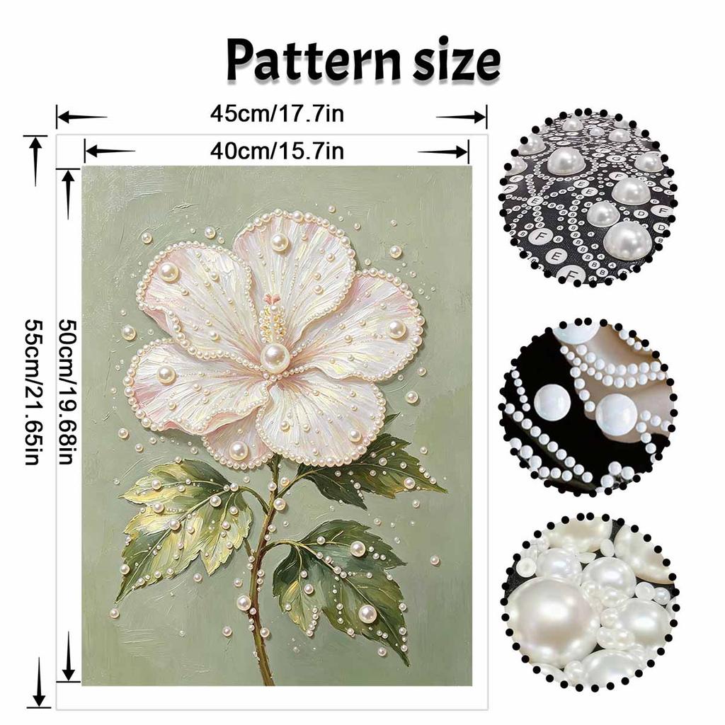 Elegant Hibiscus Flower Framed Pearl Painting Kit DIY 3D Sparkling Bead Canvas Art Relaxing Handmade Craft Gift for Women for Home Decoration