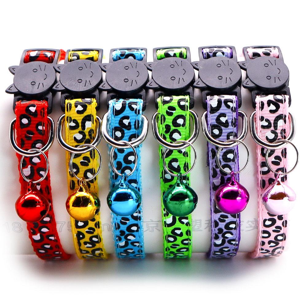 Vintage Leopard Print Pet Collar for Cats & Dogs Adjustable Neckband with Bell Decoration, Soft Comfortable Retro Pet Accessory