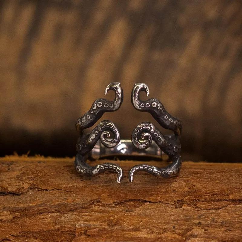Vintage Cthulhu Octopus Tentacle Ring Punk Gothic Open Ring For Men Copper Color Handmade Designer Jewelry Accessories Gift