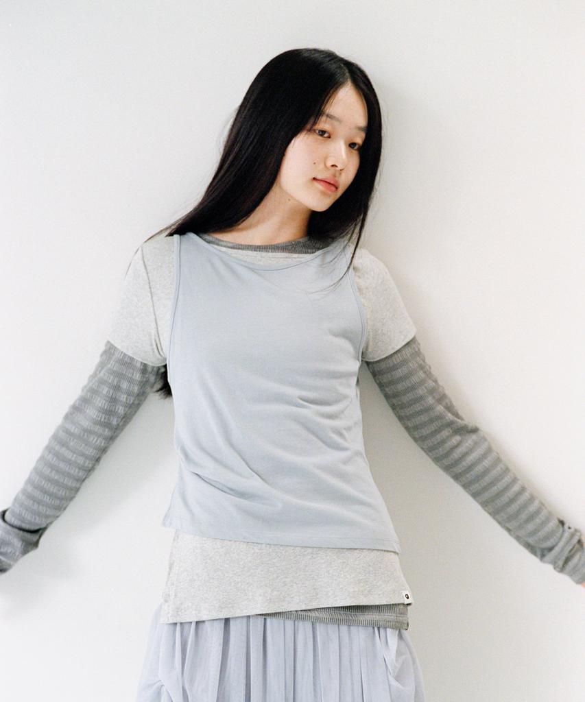 Ohesio Two-Way Layered T-Shirt, Gray