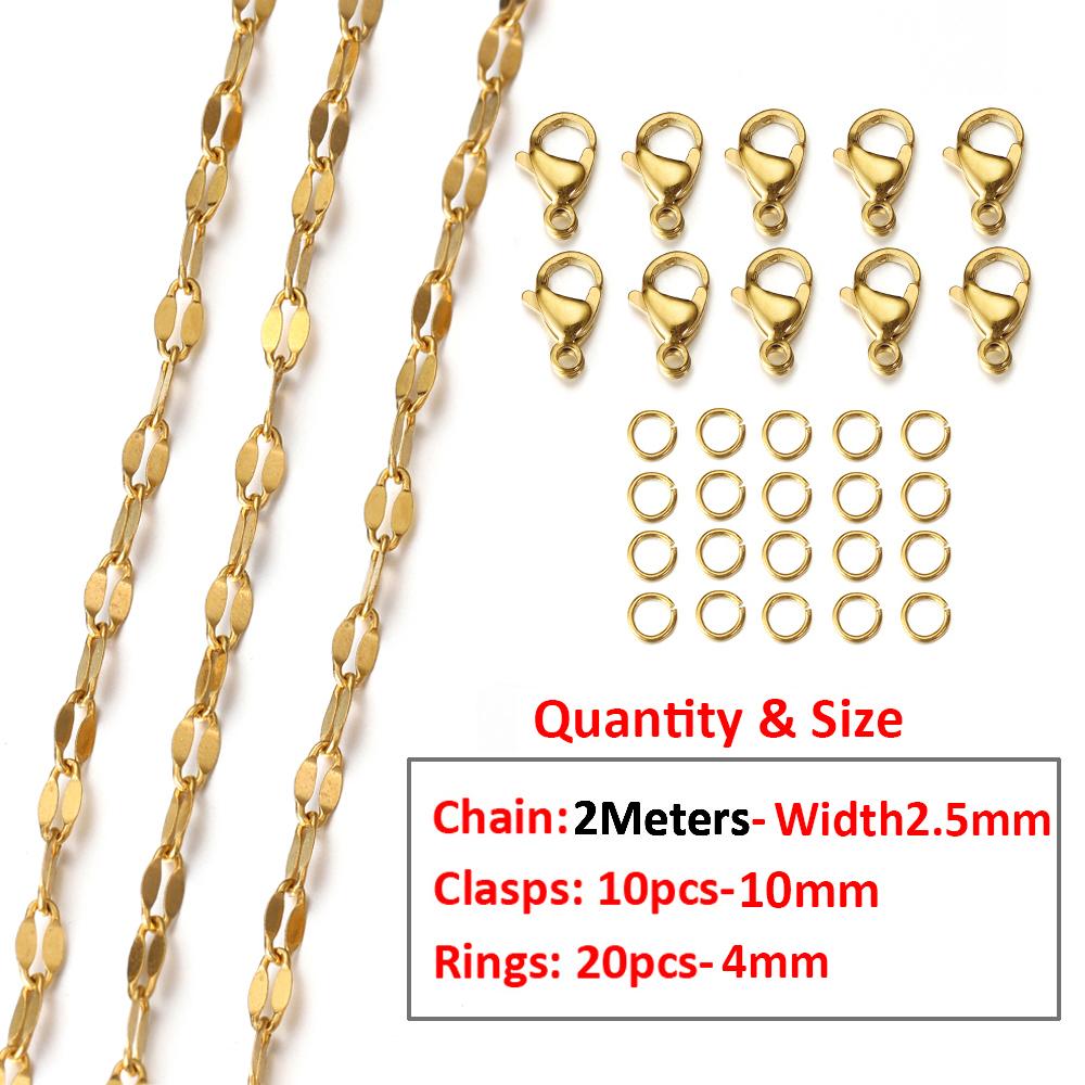 2Meters/1Meter Stainless Steel Chain Lobster Clasps Jump Rings Connectors Chains for Bracelet Necklace Jewelry Making DIY Kit