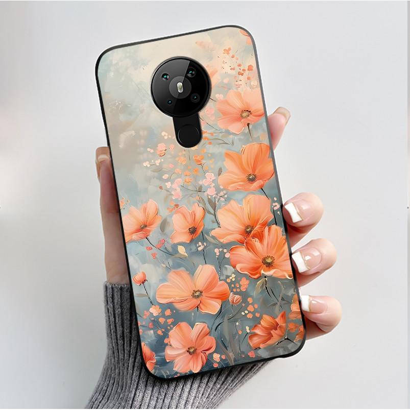 Printing Pattern Case For Nokia 5.3/Nokia 5.4/Nokia 3.4 Coque Soft Silicone Black Shell Cover Cute Flower Cartoon Casing Fundas
