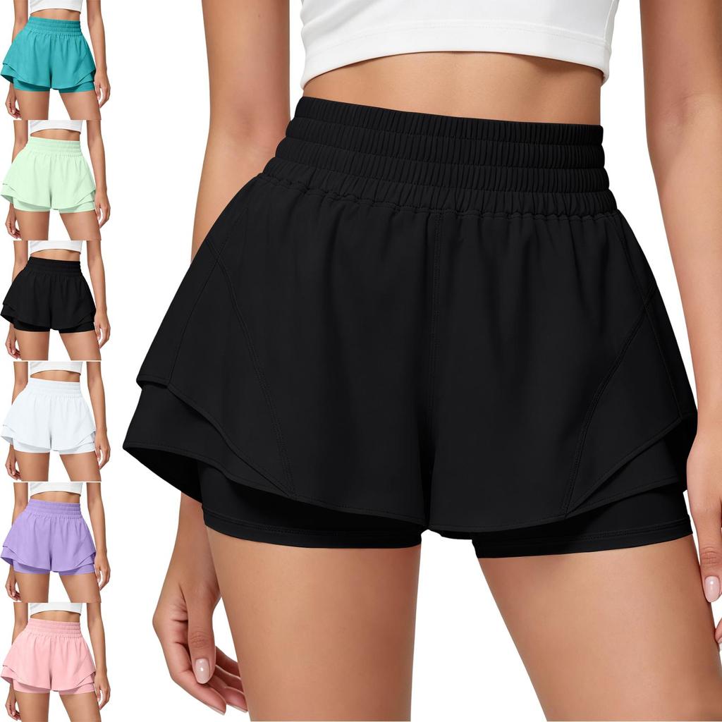 Hohe zweiseitige Sportshorts für Damen Dehnbar Schnelltrocknend Laufen Workout Yoga Skorts mit breitem Bund