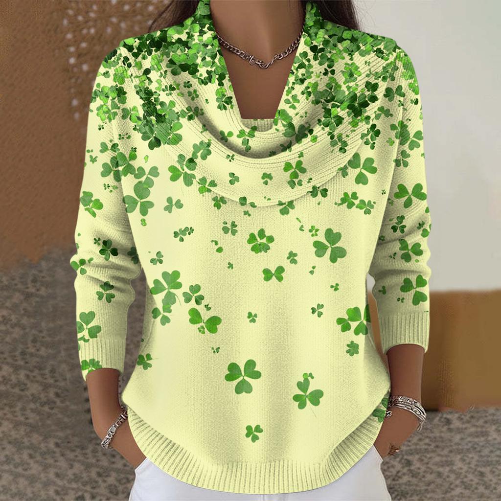 Dámský ležérní a módní svetr s dlouhým rukávem a potiskem, kulatým výstřihem