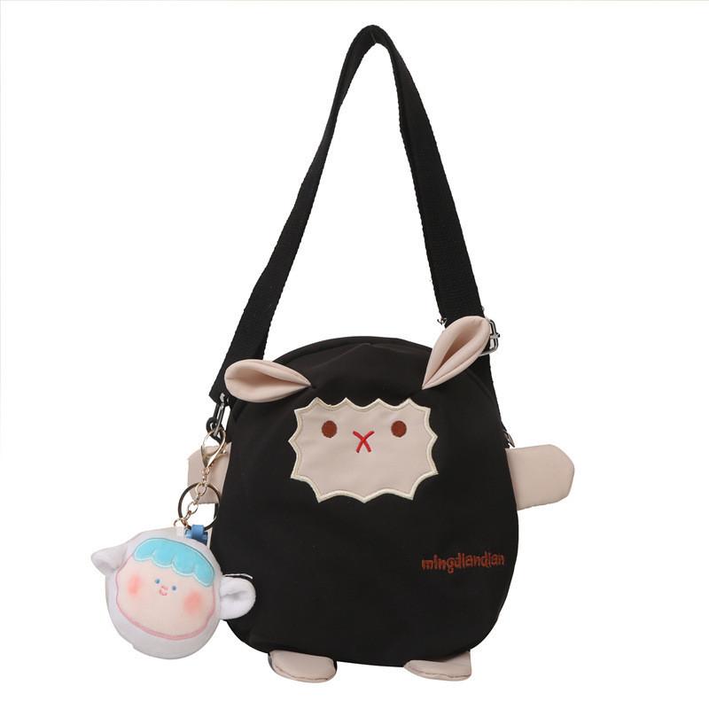 Sheep Cartoon Canvas Crossbody Bag For Teens Soft Material Daily Outfit Shoulder