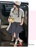 Girls' short sleeved skirt and pants set for summer 2026, new children's Korean style outfit, stylish little girls' summer two-piece set