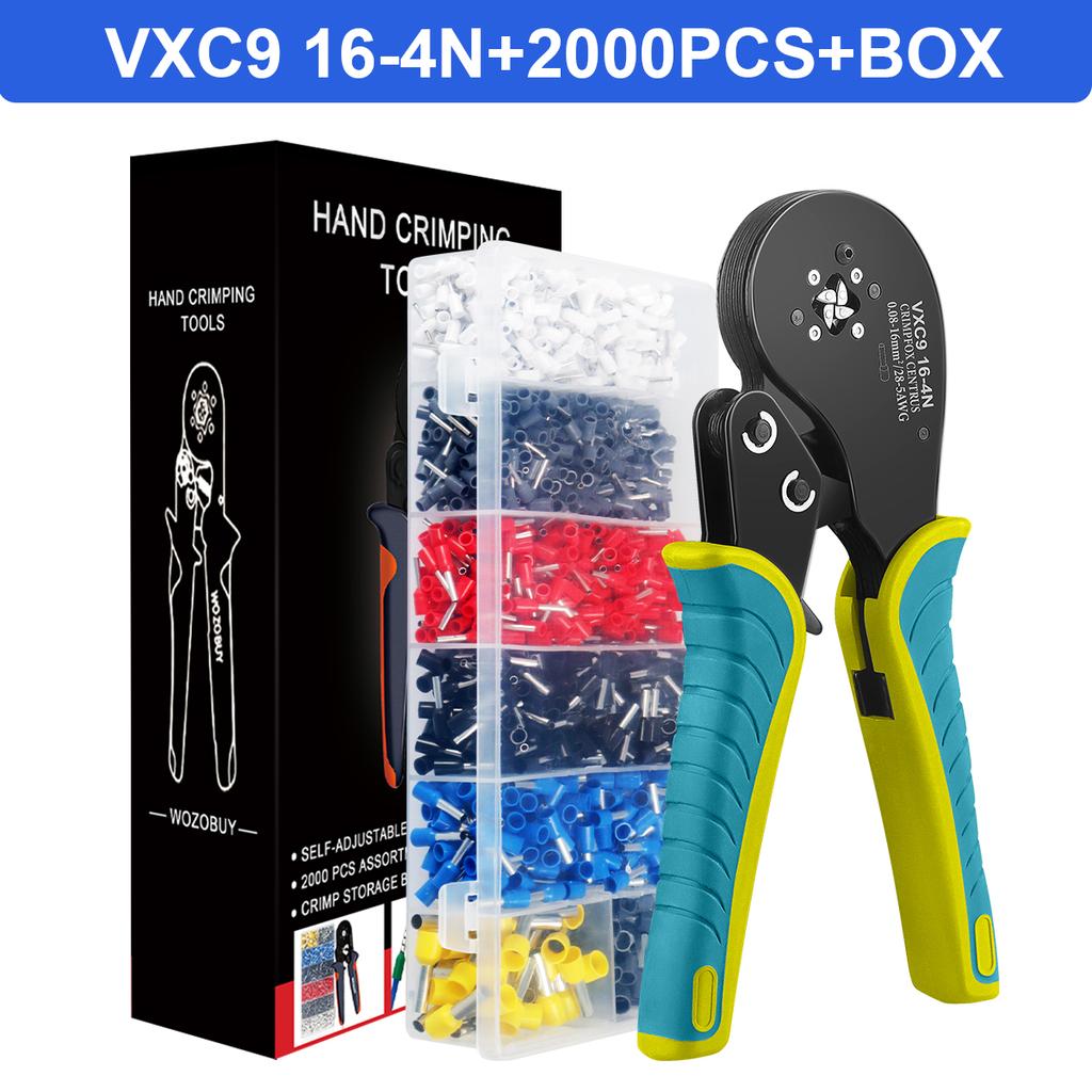 Ferrule Crimping Tool Kit,WOZOBUY 16-4N Square Crimping Tools, Ratchet Jaw Wire Crimping Pliers AWG 28-5 (0.08-16mm²)