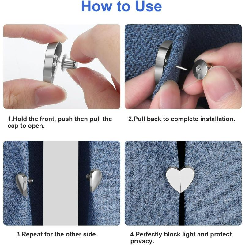 12PCS Heart-shaped Magnetic Curtain Tiebacks, Heavy-duty Zinc Alloy Curtain Clips with Detachable Buckles, Magnetic Curtain Holders.