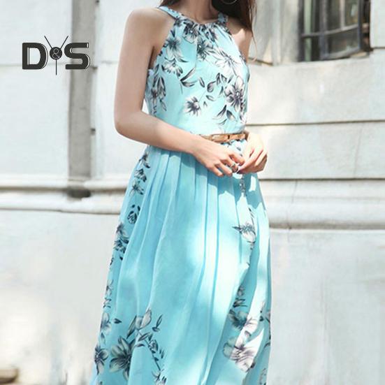 Dámské květinové maxi šaty bez rukávů, šifonové midi šaty s výstřihem do V, letní boho letní šaty s páskem na dovolenou, svatbu, koktejl, ples, večírek