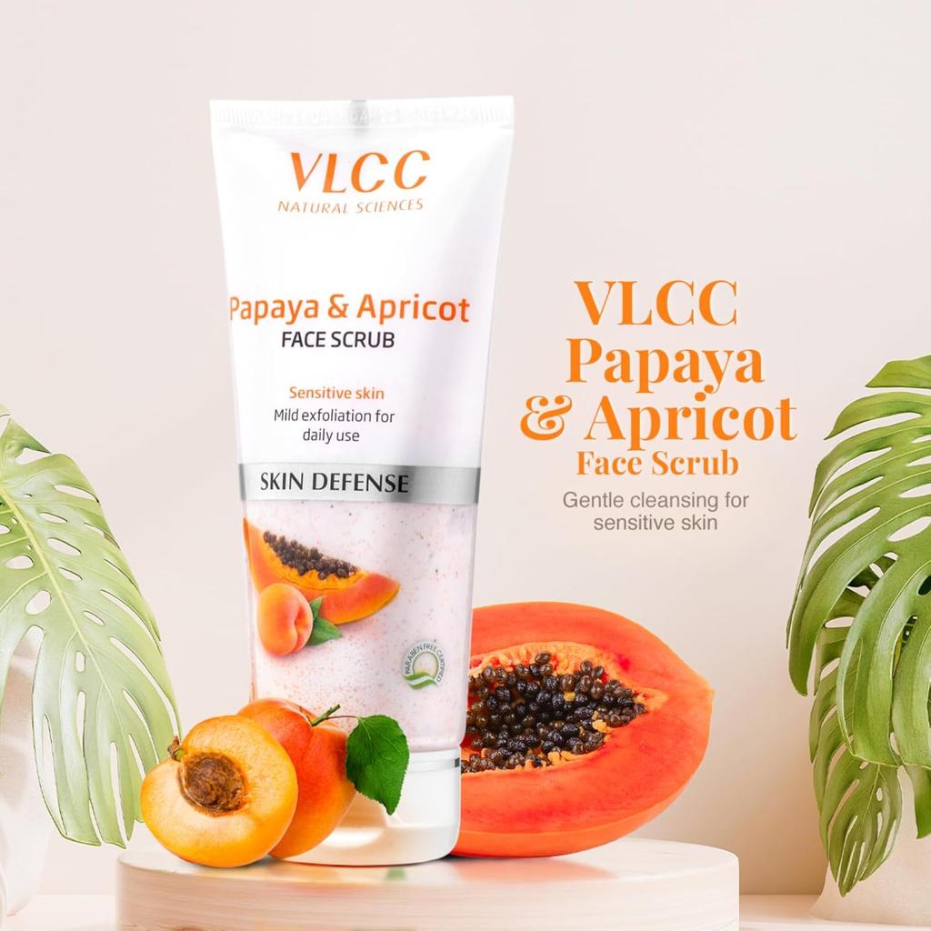 VLCC Papaya & Apricot Face Scrub 80g Pack of 2 | Gentle Exfoliating Scrub for Smooth Healthy Skin