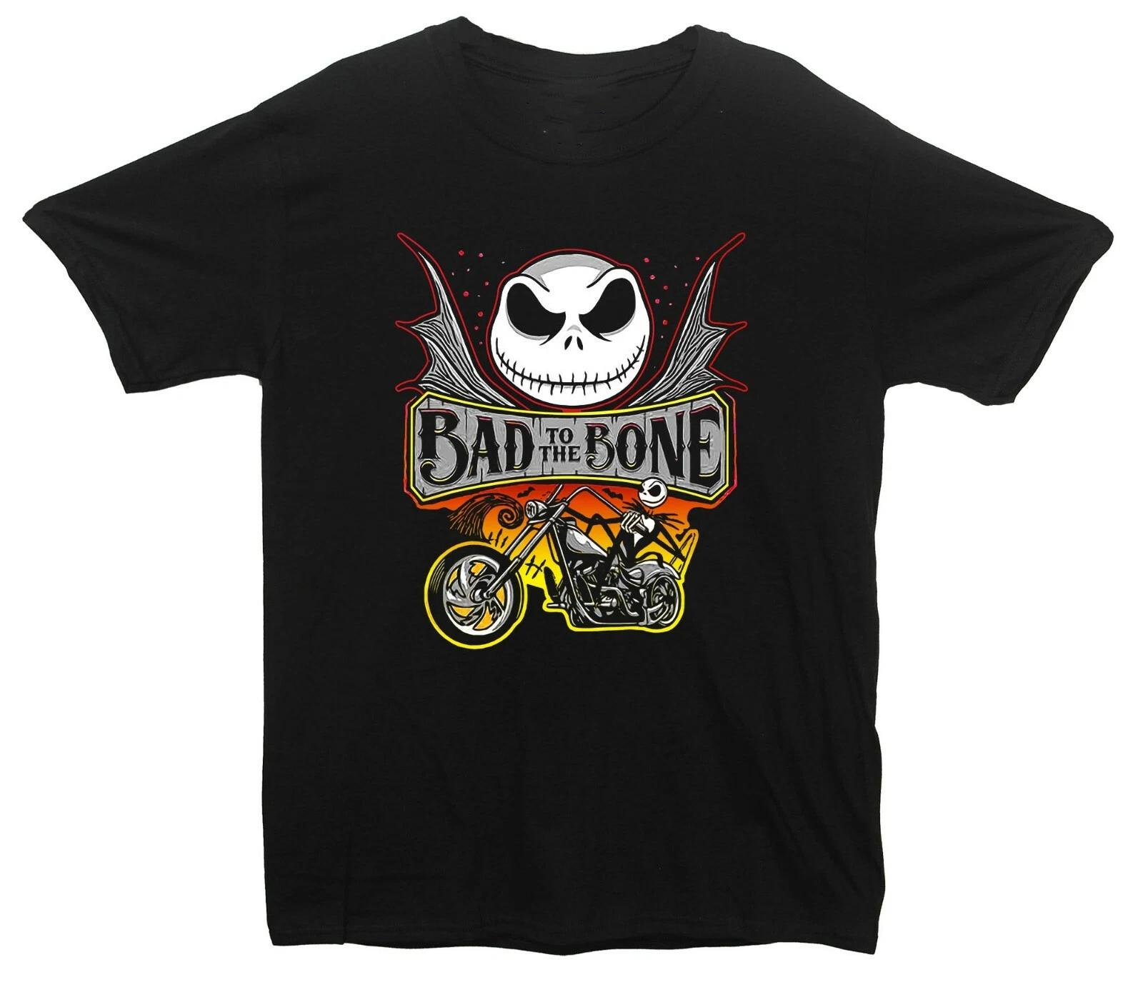 Bad To The Bone Halloween Printed T-Shirt (Nightmare Before Christmas Inspired) S