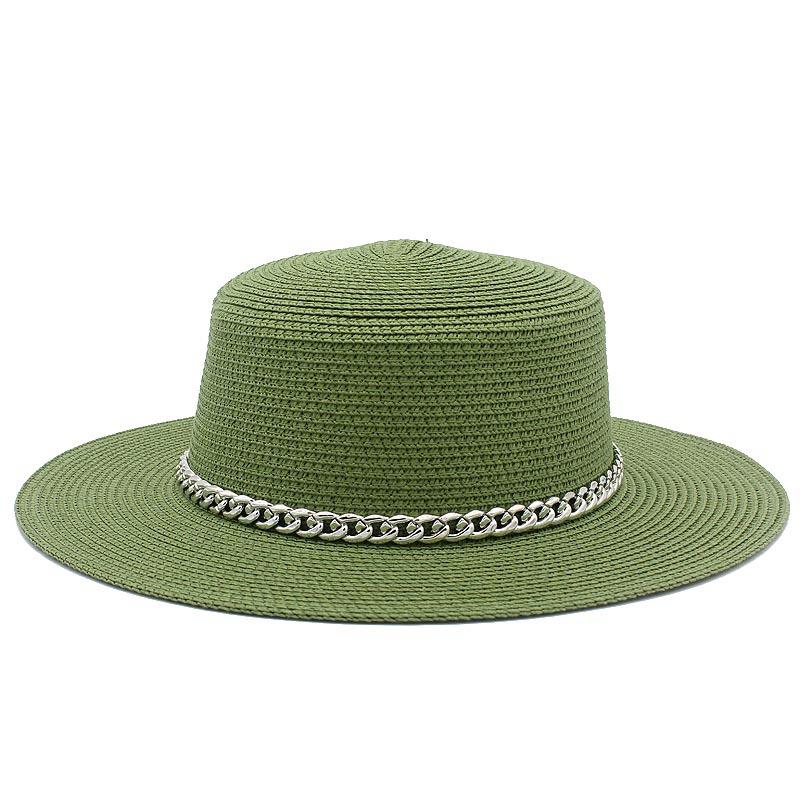 Spring and summer women's travel sunscreen straw hat fashion chain solid color beach British style jazz hat Hats