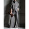 Autumn and Winter New High Collar Solid Color Cardigan Long Sleeve Top Wide Leg Pants Fashion Set Two Piece Set