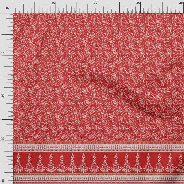 

Soimoi Japan Crepe Satin Fabric Leaves|Floral & Paisley Panel Print Fabric by metre 42 Inch 42 Inch Wide - Poly Crepe червоний