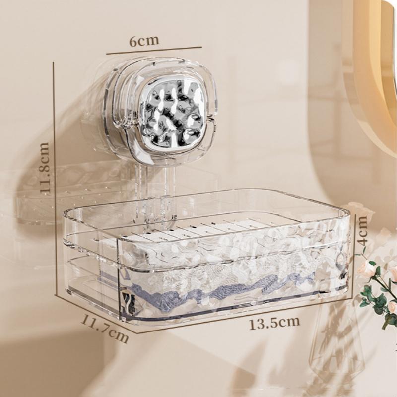1pc Toilet Suction Cup Soap Box Wall-mounted Double-layer Drainage Without Punching Soap Box Storage Rack Bathroom Soap Shelf