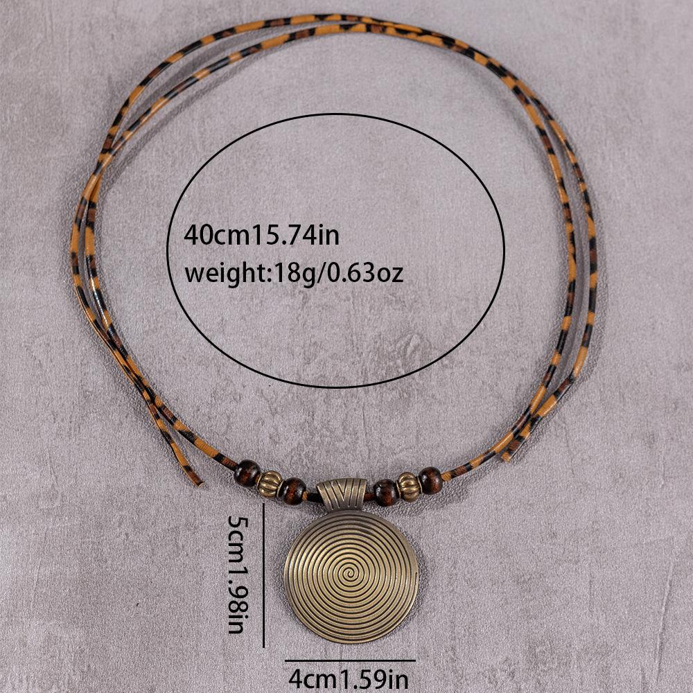 1pc Wooden Bead Threaded Geometric Alloy Chain Necklace Women Vintage Sweater Long Necklace