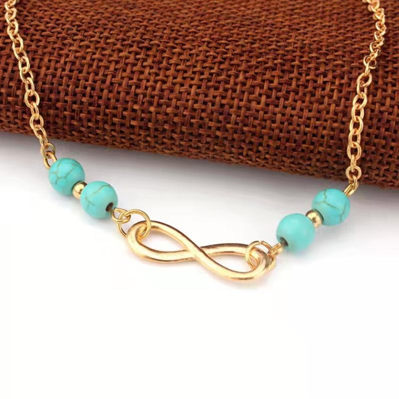 Summer Fashion Street Photography Women's Versatile Foot Accessories, Simple and Good Luck 8-character Turquoise Anklet