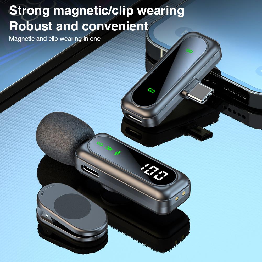 2 Pack Wireless Lavalier Microphone with Magnetic Clip Mini Mic Plug and Play Wireless Mic for Android iPhone Live Broadcast