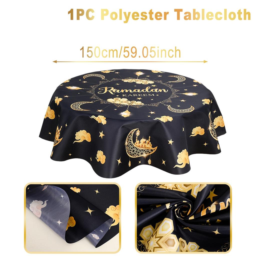 Ramadan Kareem Eid Mubarak Polyester Round Tablecloth Ramadan Decor For Home 2025 Islamic Muslim Party Supplies EID Al  Adha