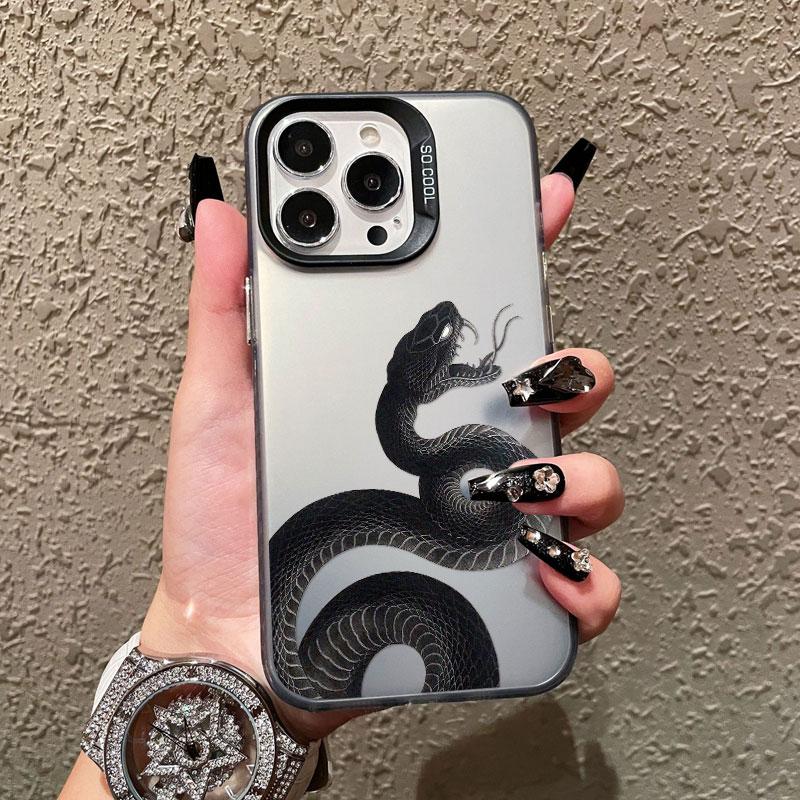 Cool Black Pythons Phone Case for iPhone 15 16 Pro Max 15 16 Plus 11 12 13 Mini 14 Pro Max Snake Colorful Silver Laser Back Case