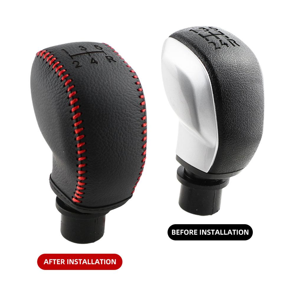 

Leather Car Gear Head Shift Knob Cover for Peugeot 208 15-24 301 17-24 308 17-24 2008 14-18 Partner 18-24 Rifter 18-21 MT 5 Speed red line