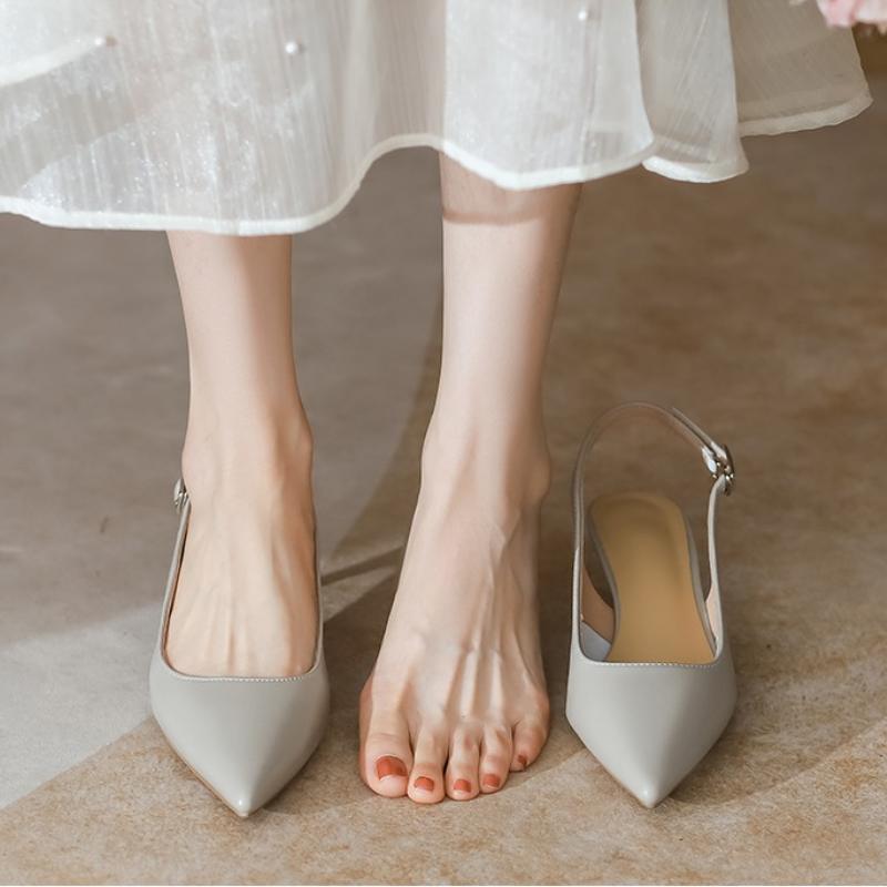 Nowe sandały damskie szpiczasty nosek pantofle czółenka buty ślubne niskie obcasy buty wyjściowe Slip on czarne buty damskie