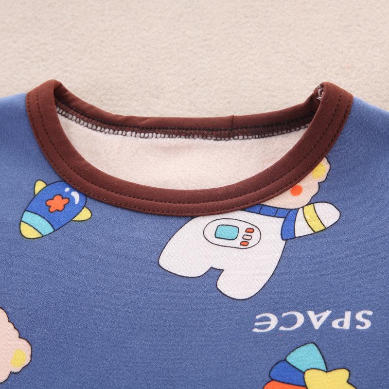 Kids Winter Thermal Underwear Set Fleece Lined Thickened Warm Base Layer Pullover Home Clothes For Boys And Girls
