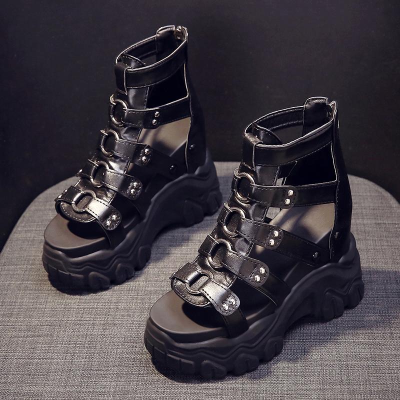 11CM Synthetic Patent Leather Summer Fashion 2025 Zipper Women Sandals Ladies Hot Sale Platform Wedge Mujer Comfort Shoes