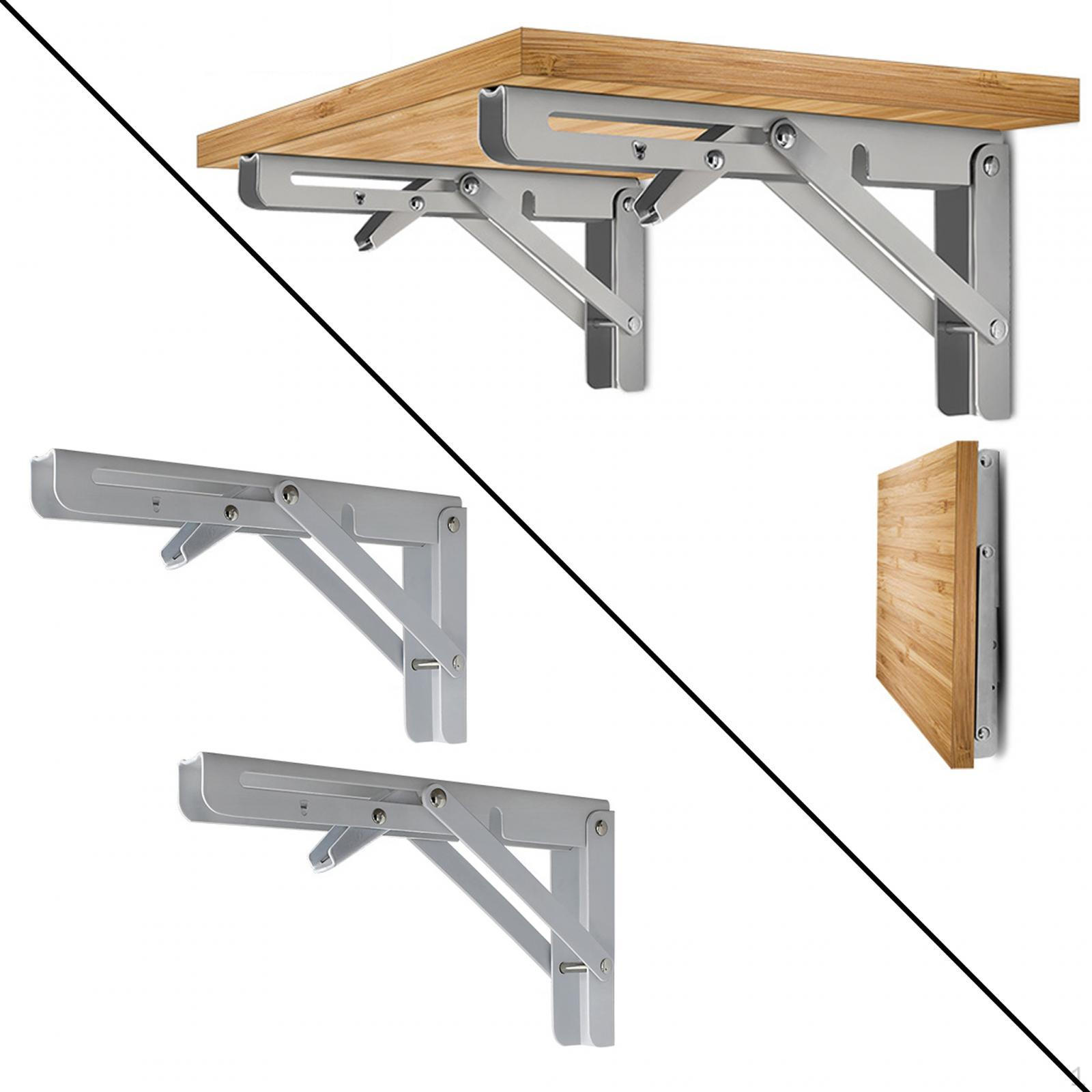 2Pcs Folding Shelf Brackets DIY for Table Workbench Space Saving Sturdy with Screws Triangle White 8inch