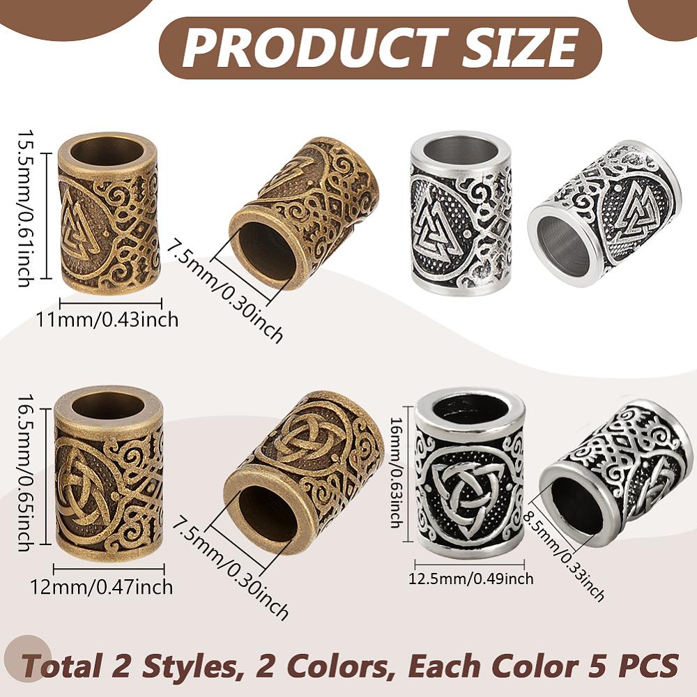 20 Stück 4 Stile tibetischer Stil Legierungsperlen, Perlen mit großem Loch, Säule, Gemischte Farbe, 15,5~16,5x11~12,5mm, Loch: 7,5~8,5mm, 5 Stück/Stil
