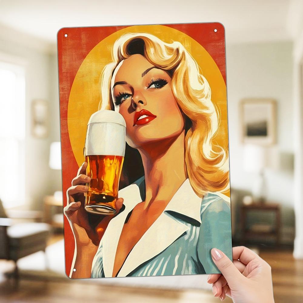 Retro Blonde Drinking Sign D Flat Metal Wall Decor for Kitchen Bar Vintage Tin Sign Gift Xcm