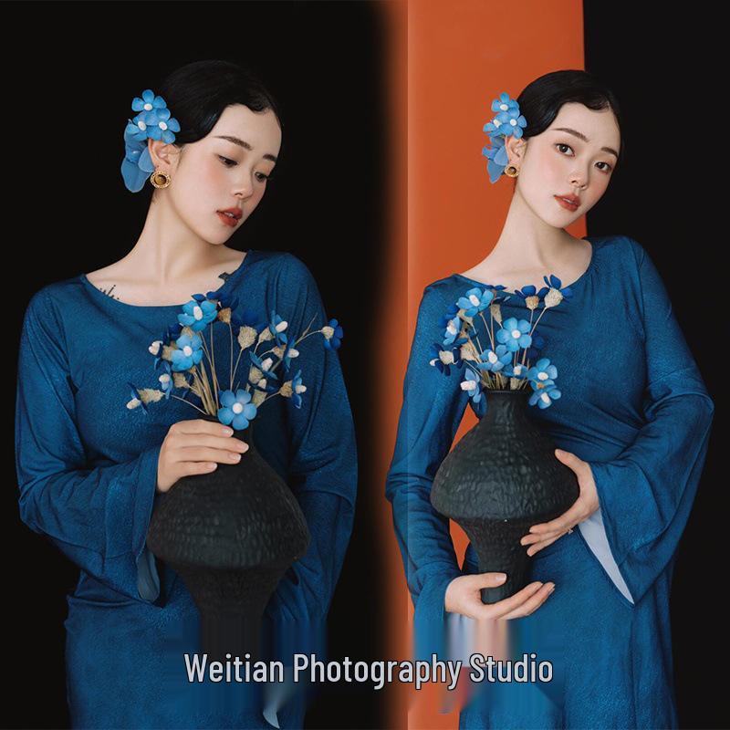 Elegant French-Style Maternity Photoshoot Dress - One Size One Size