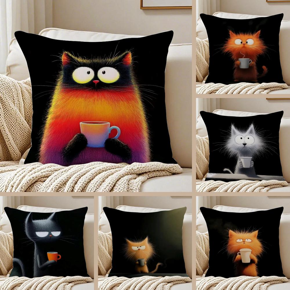 Cute Quirky Modern Art Fluffy Cat Cushion Cover Pillowcase Antidustmite living Room Sofa Decor Cushion Room