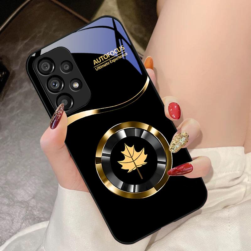 Kreis Ahornblatt Blau Für Samsung Galaxy S10 4G S20 11E 30 S21 21Fe 22 S24 Pro S23 Ultra 5G S8 S9 Gehärtetes Glas Handyhülle