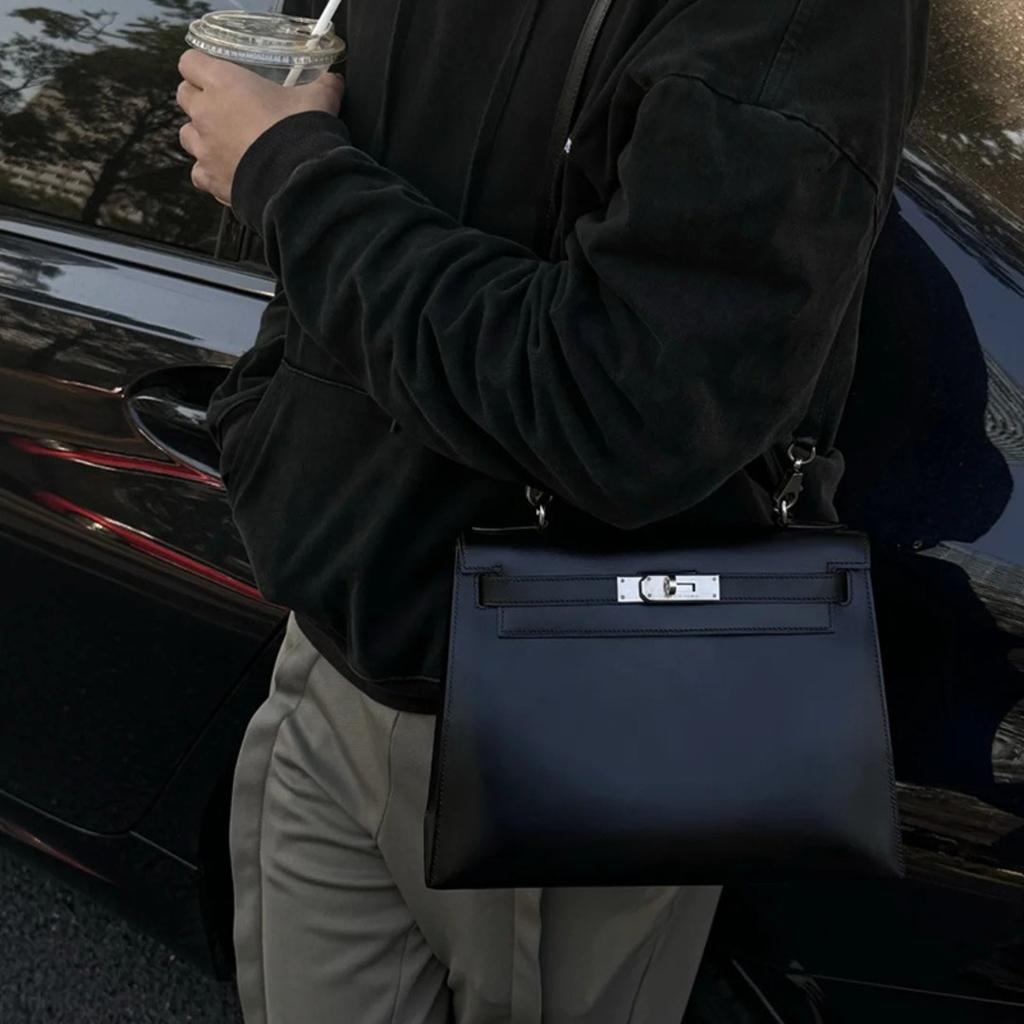 Haute couture version first layer box cowhide second generation Keli bag genuine leather women's bag commuter handbag shoulder messenger bag