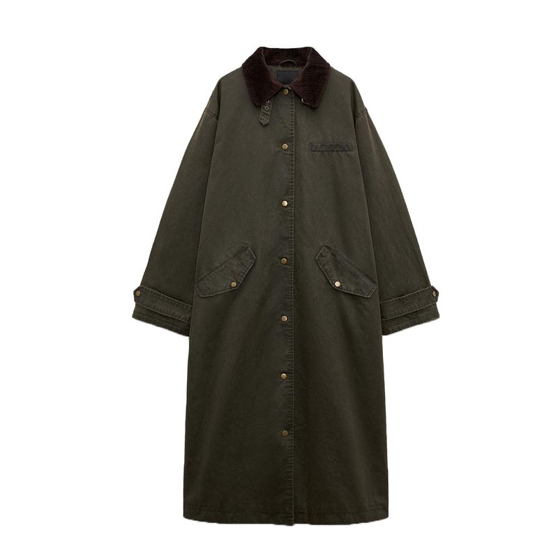 

Spring New Women s Clothing Maillard Corduroy Collar Waxing Leather Long Lapel Trench Coat Outwear 4341882 Moss Green L