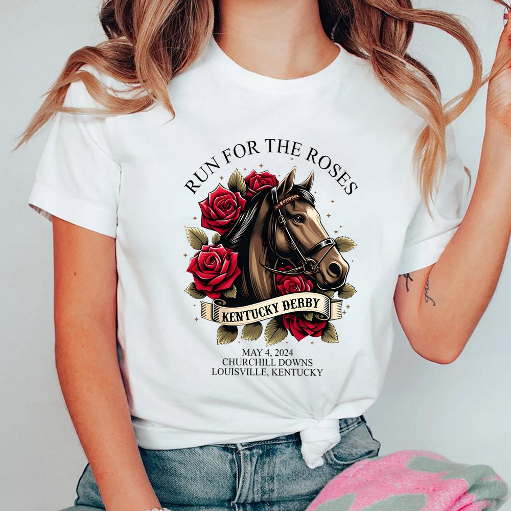 

Kentucky Derby 150th Anniversary Tshirt Kentucky Derby Horse Racing Shirt Run For The Roses Short Sleeves Top 2024 Derby Tee S