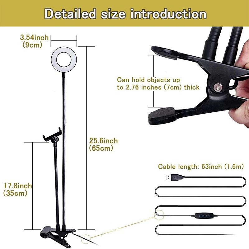 Universal Selfie Ring Light with Flexible Mobile Phone Holder Lazy Bracket Desk Lamp LED Light for Live Stream Office Kitchen