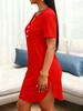 Plus Size Solid Color V-Neck Button Summer Dress for Europe & America