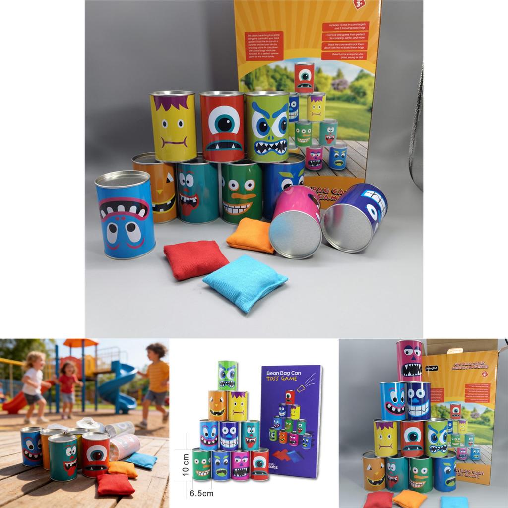 Iron Kids Bean Bag Toss Game Set With 10 Cans And 3 Sandbags For Parent Child Play