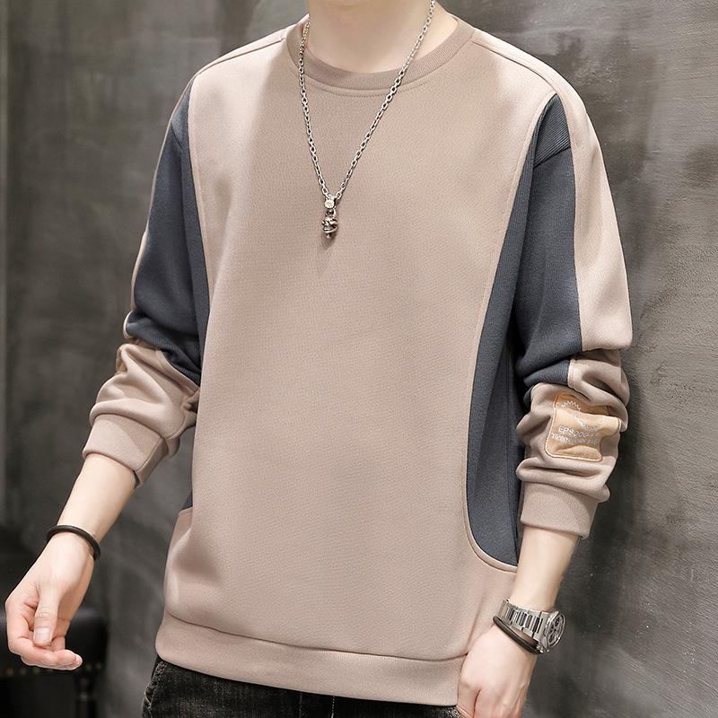 Pull Homme Printemps et Automne Coutures Manches Longues Ample Grande Taille Col Rond Chemise de Fond Pull Homme