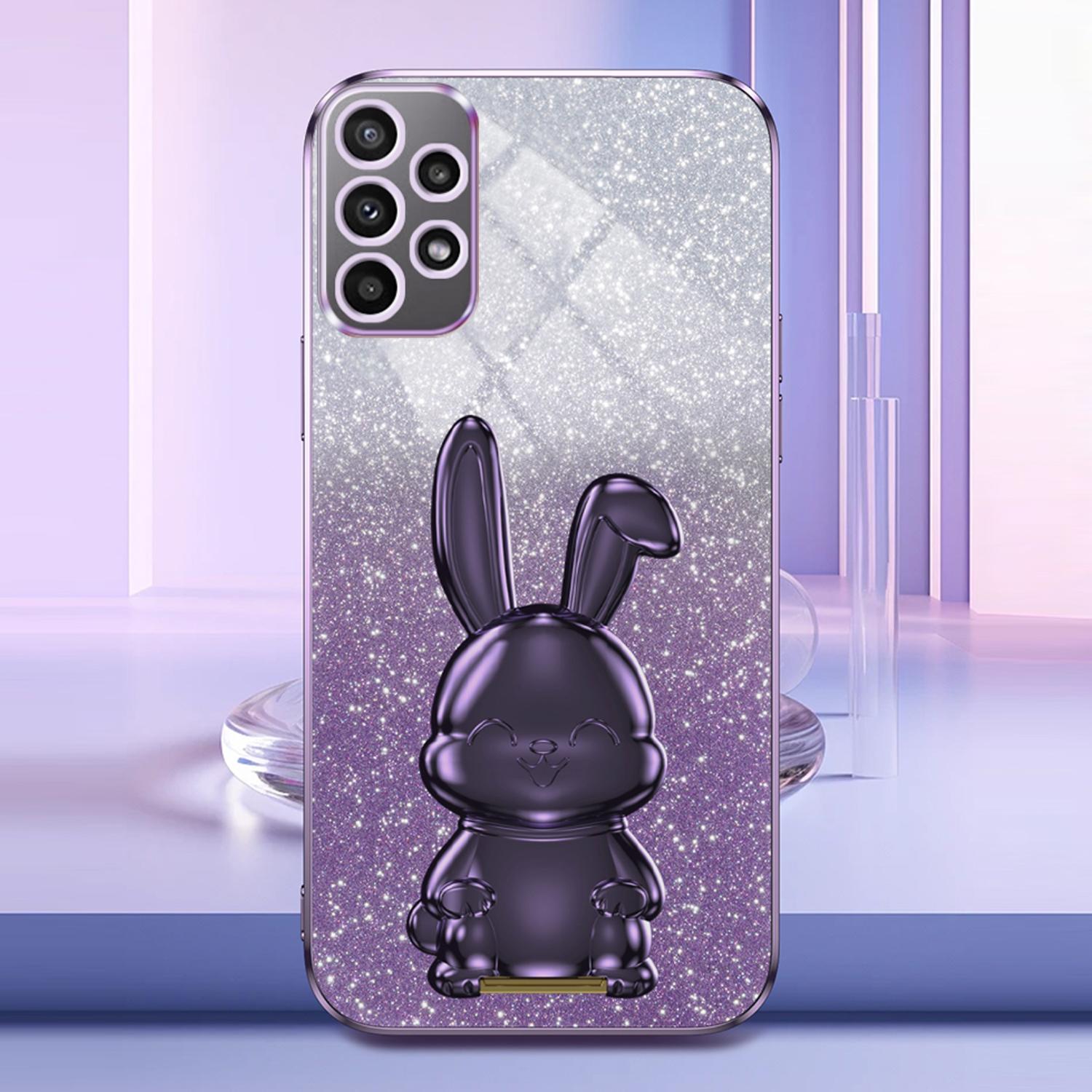 

For Samsung Galaxy A72 4G/A72 5G Cell Phone Case Stylish Cartoon Rabbit Pull-out Kickstand Cover Purple