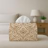 2D Flat 1pc Baroque Luxury Damask Tissue Box, Reusable And Washable, Golden Beige Ornate Scrollwork Design for Dining Table, Kitchen, Bathroom, Hotel,