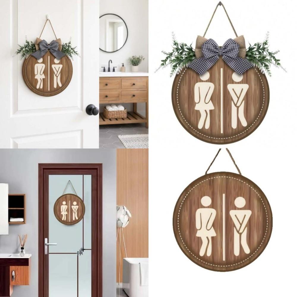 Wooden Bathroom Sign Plate Ornament Toilet Decorative Plate Group Living Area