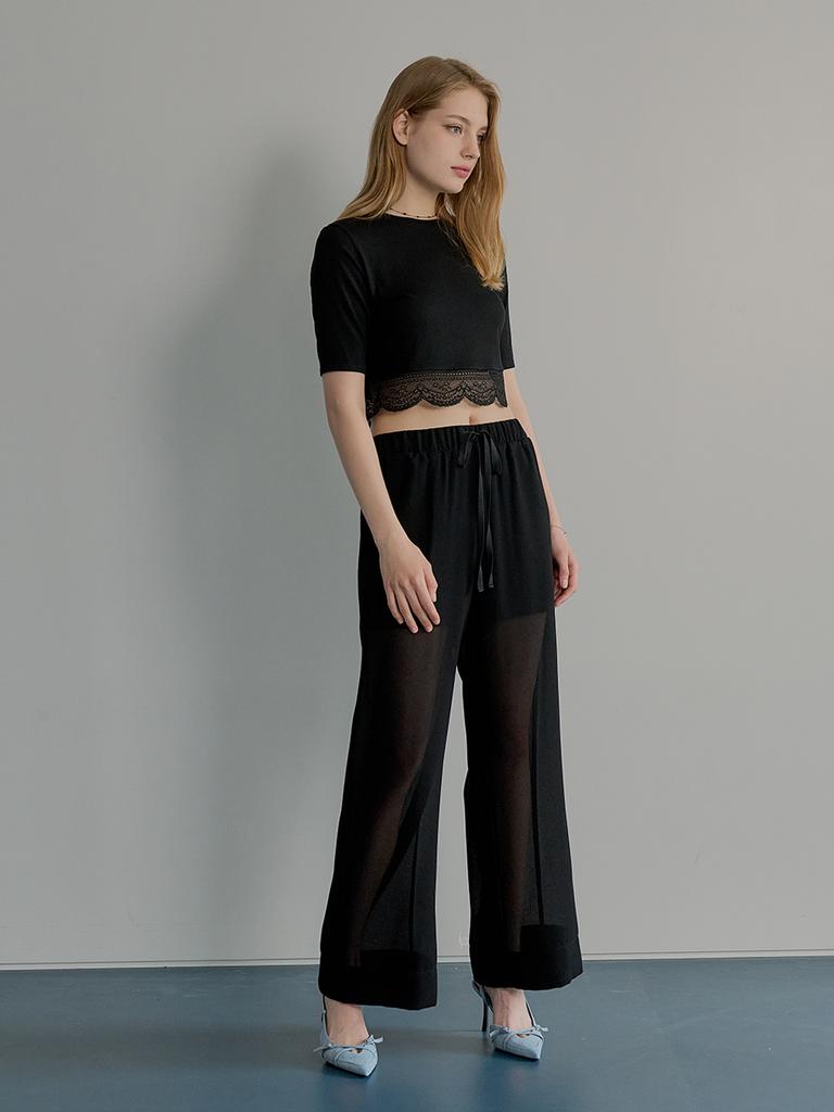 MUSE BY ROSE Daria See-Through Wide Pants (Black)